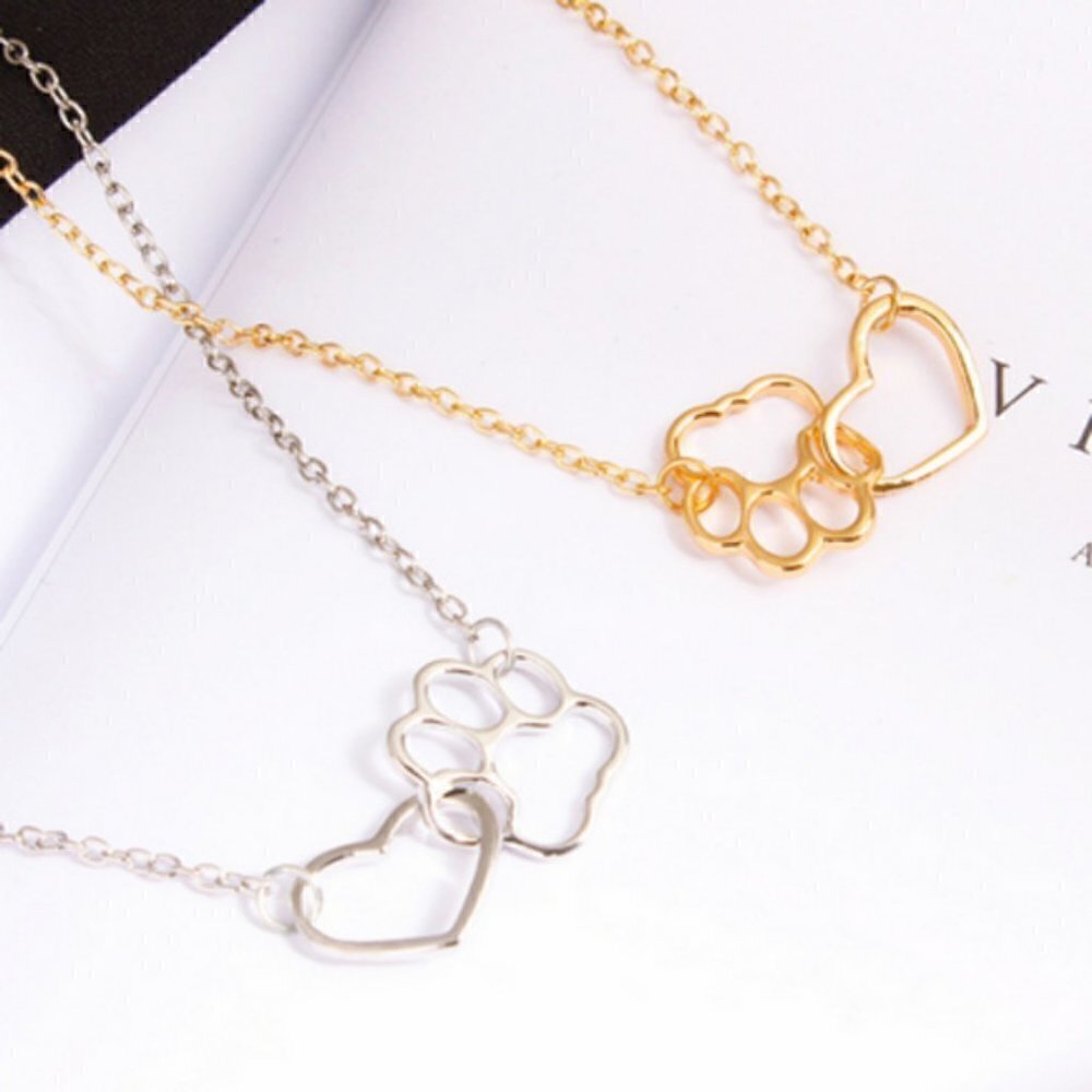 Dog Paw Heart Pendant Chain necklace jewelry animal